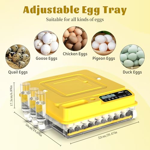 72 Egg Incubator for Hatching Eggs, Fully Automatic Egg Incubator with Auto Temp/Water/Turning, for Chicken Duck Goose Quail Pigeon Turtle Eggs, Humidity Control by Bottles, 360° View Clear Window