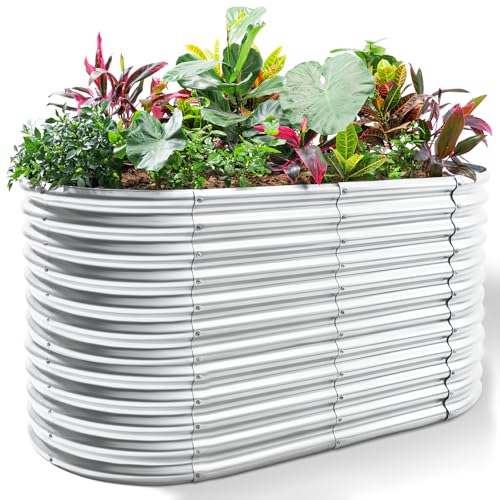 Land Guard 6x3x3ft Oval Galvanized Raised Garden Beds, Large-Capacity Metal Planter Box Outdoor, Durable Deep Raised Garden Bed 3ft Tall, Raised Beds for Gardening Vegetables, Classic Silver - color: Classic Silver, size: 6x3x3ft