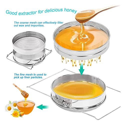 Honey Strainer for 5 Gallon Bucket Stainless Steel Double Sieve Honey Filter Strainer for Clean Honey with Up to 16.5 inches Extendable Arms
