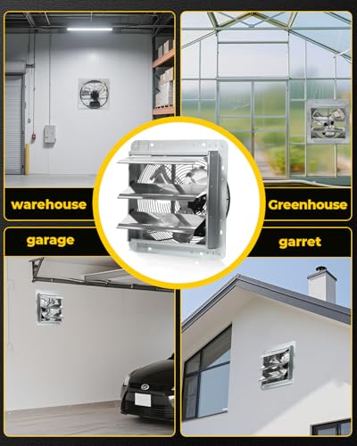 VENTISOL 12 Inch Wall Mounted Shutter Exhaust Fan, Aluminum Blades, 1800CFM, Automatic High Speed Household Ventilation Fan for Garages, Shop, Greenhouse, Attic - style: 12" Single Fan