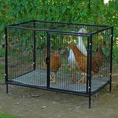 Metal Small Chicken Cage for 4-6 Chickens with Floor, Portable Rabbit Hutch with Top & Side Opening Doors and Quickly Lock for Poultry Hen Goose Duck, 33.5"x23.6"x27.5"