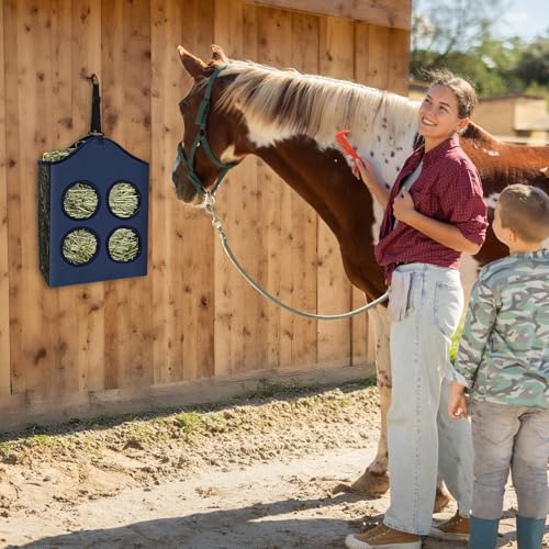 UPINS 2 Pcs Hay Bags for Goats,Hanging Horses Slow Feed Hay Feeder with Metal Ring and Adjustable Strap for Horses Donkeys Cows Alpacas Ostriches or Other Animals