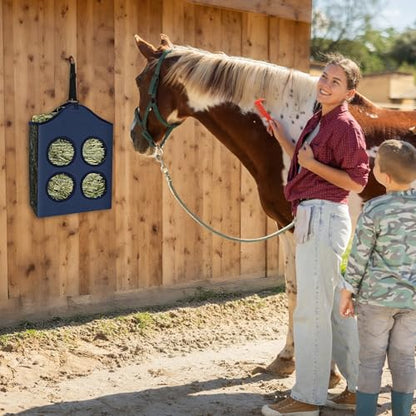 UPINS 2 Pcs Hay Bags for Goats,Hanging Horses Slow Feed Hay Feeder with Metal Ring and Adjustable Strap for Horses Donkeys Cows Alpacas Ostriches or Other Animals