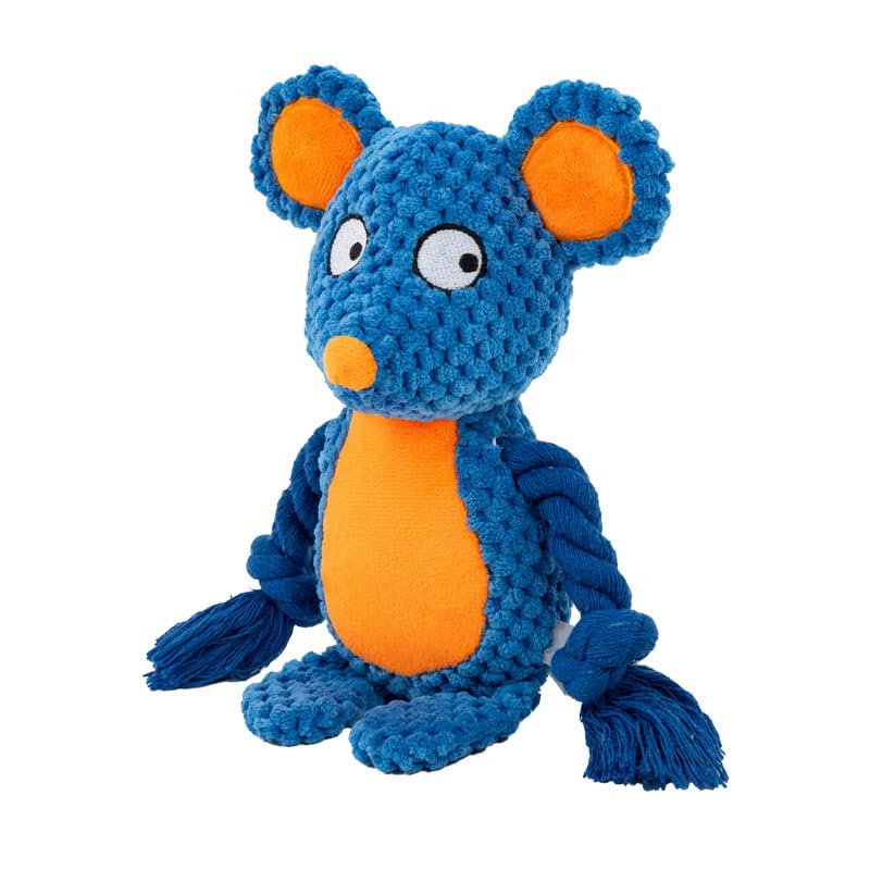 Plush Mouse Dog Toy – Durable Squeaky Toy with Rope Arms for Chewing & Tug of War | Soft Textured Stuffed Animal Toy for Small & Medium Dogs | Interactive & Cute Pet Gift - color: Dark Blue