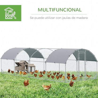 PawHut 9.2' x 24.9' x 6.5' Large Chicken Coop Metal Chicken Run with 210D Waterproof and Anti-UV Cover, Dome Shaped Walk in Fence Cage Hen House for Outdoor and Yard Farm Use, 1" Tube Diameter - size: 299.2"L x 110.2"W x 77.6"H