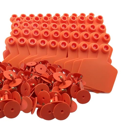 Ear Tags,Animal Tag,Cattle Ear Tags Blank 100 Sets Livestock Identification Ear Tags with Ear Tag Applicator and Tag Remover Pliers for Cattle Cow Pig Goat Horse 62.8 * 75mm Yellow(Orange) - color: Orange