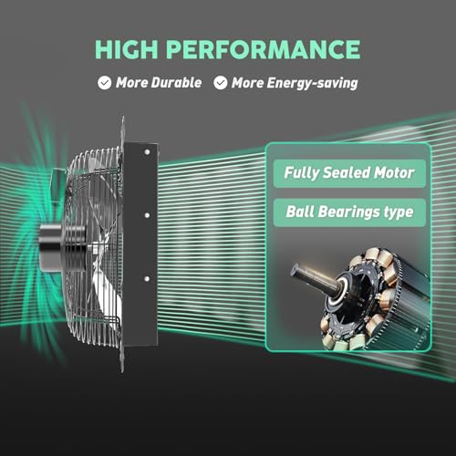 YOZON 12" Shutter Exhaust Fan with Speed Controller, Wall Mounted Wall Exhaust Fan, Automatic Shutter, High Speed, 1130CFM, Vent Fan for Garage, Greenhouse, Shed, Chicken Coop and Workshop - Black - size: 12 INCH Black