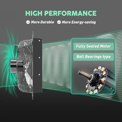 YOZON 12" Shutter Exhaust Fan with Speed Controller, Wall Mounted Wall Exhaust Fan, Automatic Shutter, High Speed, 1130CFM, Vent Fan for Garage, Greenhouse, Shed, Chicken Coop and Workshop - Black - size: 12 INCH Black