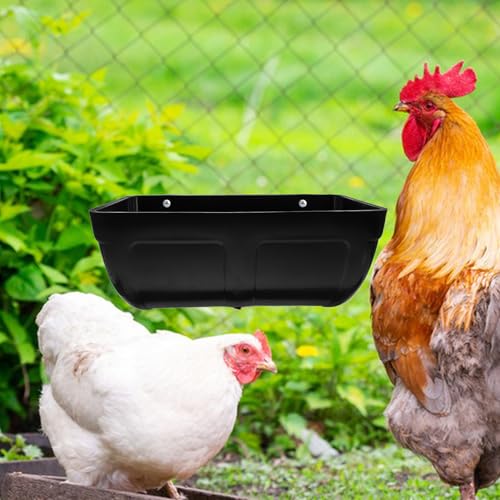 Yardwe Chicken Feeder Trough Large Holding Capacity with Weatherproof Design Easy to Install for Poultry Livestock - color: Black