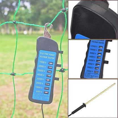 Electric Fence Voltage Tester, 12KV Neon Fault Finder 2000 to 12000V 8 Neon Indicator Lights Fence Tester for Farms