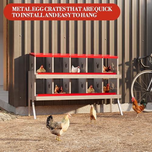 Chicken Nesting Box,10 Compartments Galvanized Steel Metal Chicken Laying Box with Roll Out Egg Collection,Wall Mount Chicken Nesting Boxes,Easy Egg Collection, Hen Roosting Boxes - color: Red, size: 10 Holes with Legsompartments with legs