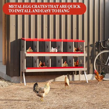 Chicken Nesting Box,10 Compartments Galvanized Steel Metal Chicken Laying Box with Roll Out Egg Collection,Wall Mount Chicken Nesting Boxes,Easy Egg Collection, Hen Roosting Boxes - color: Red, size: 10 Holes with Legsompartments with legs