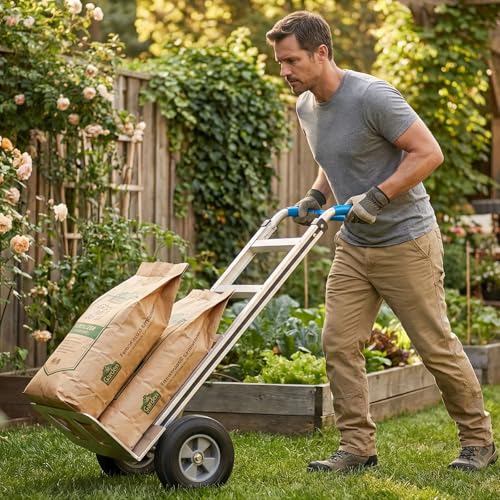 Heavy Duty Aluminum Hand Truck – 550 lbs Capacity, Ergonomic Curved Handle, 10" Solid Rubber Wheels, Beveled Nose Plate for Easy Loading & Transport