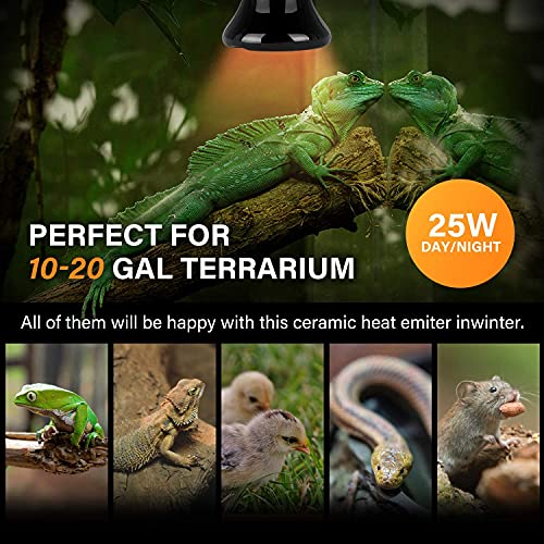 Simple Deluxe 25W/40W/50W/150W/250W Ceramic Heat Emitter Reptile Heat Lamp Bulb No Light Emitting Brooder Coop Heater for Amphibian Pet & Incubating Chicken, 25W(Mini), Black/2-Pack - size: 25 W, style: Mini 2-Pack
