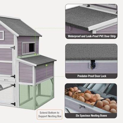 Large Chicken Coop with Run - Wooden Hen House with 6 Nesting Boxes and Removable Tray, 41.3ft² Poultry Pet Hutch Run Cage with Waterproof Asphalt Roof, fold Out House for 8-10 Chickens - size: 118.0"L x 98.0"W x 49.0"H