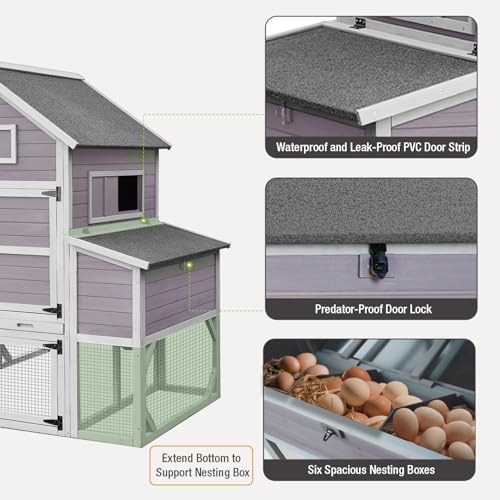 55ft² Chicken Coop - Super Large Chicken Tractor, Chicken House with Run, Wooden Hen House Poultry Cage with 6 Large Nesting Boxes, 6 Perches for 10-15 Chickens - size: 137.0"L x 63.0"W x 62.0"H