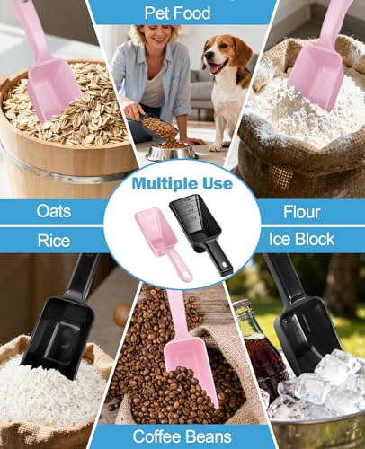 2-Pack Dog Food Scoop Set,1 Cup and 2 Cup Plastic Pet Food Measuring Scoops with Clear Measurement Lines,Multi-Purpose Pet Food Scooper for Dogs, Cats (Pink and Black) - color: Pink and Black