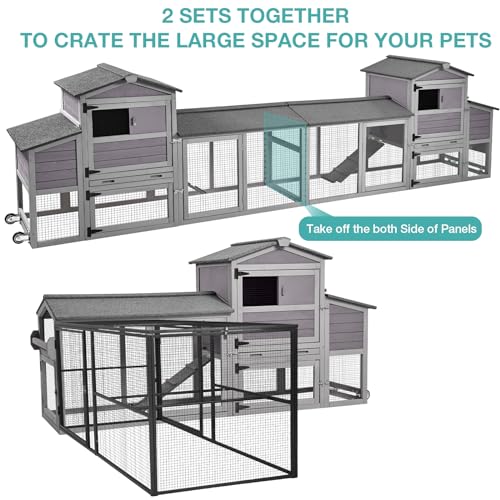 Chicken Coop, Mobile Chicken House with Wheels, Outdoor Hen House Poultry Cage with Nesting Box, Leakproof Pull Out Tray and UV-Resistant Roof (78.9" L x 26.6" W x 42.5" H) - color: Grey, size: 78.9" L x 26.6" W x 42.5" H