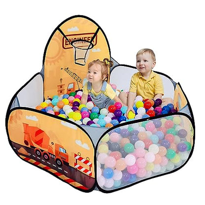 Kids Ball Pit, Pop Up 3+Children Play Tent, Toddler Ball Pool Baby Crawl Playpen with Basketball Hoop, Portable Toys for Girls Boys, 4 ft / 120 cm, Balls Not Included, Engineering Car - style: Engineering Car