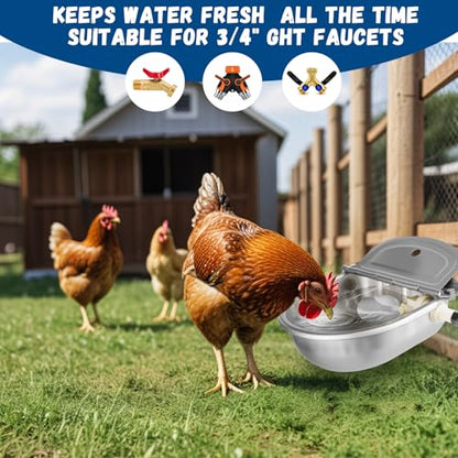 Automatic Dog Waterer Outdoor, 304 Steel Auto Fill Bowl for Livestock | No Electricity Needed, Bottom Drain Plug, Includes Spare Float Valve, Rust-Resistant & Easy Clean