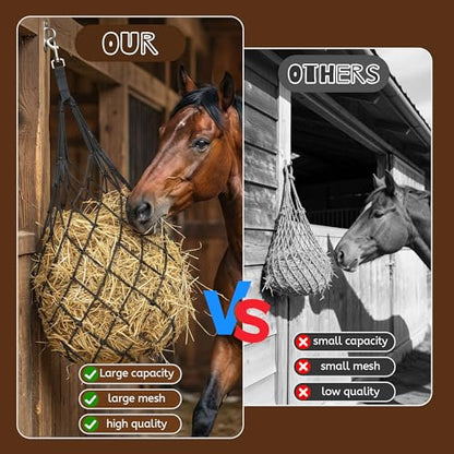 3 Pcs 47" Large Heavy Duty Hay Nets for Horses,Slow Feed Hay Bags for Horses – Hanging Hay Net Feeder with Straps & Hooks for Stall, Fence, Trailer, Goats & Sheep
