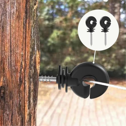 50-Pack UV-Resistant Screw-in Electric Fence Ring Insulators for Wood Posts, Heavy Duty for Animal Livestock, Includes Free Installation Socket Tool (Black)