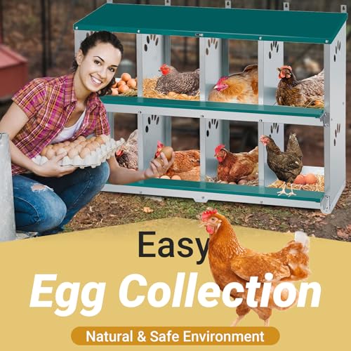 Chicken Nesting Box, 8 Compartment Metal Nesting Box, Wall Mountable Nesting Boxes for Chicken, 42.5" L x 13.0" W x 25.0" H, Green