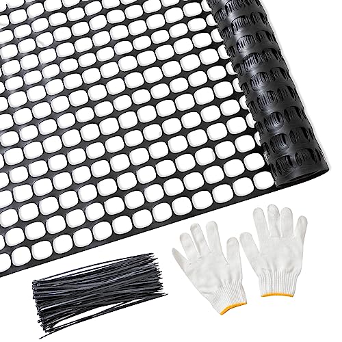 PotatoLife Plastic Mesh Fence Safety Fence, 4'x100' Roll with 100 Zip Ties, Resuable Temporary Netting for Garden Fencing, Construction, Snow Fencing, Animal Barrier, Poultry, Deer, Patio, Black - color: Black, size: 10.71 lb/roll