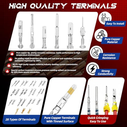 969Pcs Connector Pins Kit & Crimp Tool,28 Types Electrical Terminal Pins Kit,Terminal Wire Harness Male&Female Wire Seals Crimp tools Set
