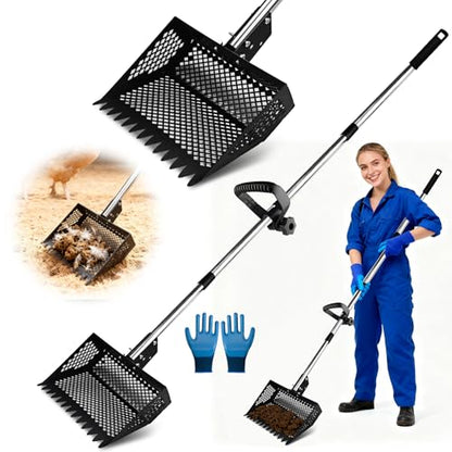 Chicken Poop Scooper & Rake 2-in-1,Chicken Poop Scooper with Stainless Steel Handle (35-61.8" Adjustable),Sifter Shovel Chicken Coop Sand Rake for Chicken Coops & Farm Animals