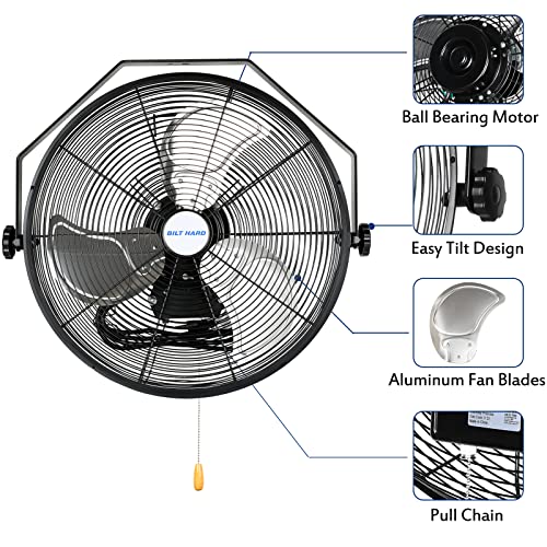 BILT HARD 4300 CFM 18 in. Industrial Wall Mount Fan, 3-Speeds High Velocity Wall Fan with Sealed Motor, Heavy Duty Metal Barn Fans for Garage, Commercial, Greenhouse, Warehouse, Shop Use - size: 18 inch