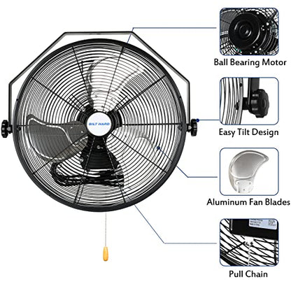 BILT HARD 4300 CFM 18 in. Industrial Wall Mount Fan, 3-Speeds High Velocity Wall Fan with Sealed Motor, Heavy Duty Metal Barn Fans for Garage, Commercial, Greenhouse, Warehouse, Shop Use - size: 18 inch