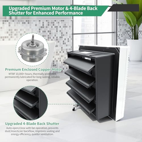8 Inch Window Shutter Exhaust Fan both Intake & Exhaust,9.5 x 9.5 Inch Cutout,280CFM 35W Wall-Mounted Ventilation Fan for Bathroom Home Bedroom Attic - size: 8 Inch