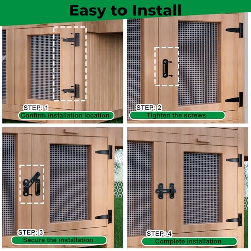 Forestchill Chicken Coop Latch Door & T Hinge Kit, 2 Pcs 4" Flip Latch Lock and 4 Pcs 3" T-Strap Hinges, Chicken Coop Accessories for Door Repair or DIY, Hardware for Wood Vinyl Fence, Barn Gate