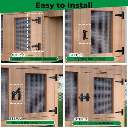 Forestchill Chicken Coop Latch Door & T Hinge Kit, 2 Pcs 4" Flip Latch Lock and 4 Pcs 3" T-Strap Hinges, Chicken Coop Accessories for Door Repair or DIY, Hardware for Wood Vinyl Fence, Barn Gate