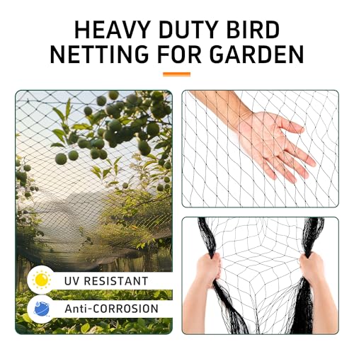 Garden Netting, 25' x 25' Heavy Duty Bird Netting Deer Fence Net, 1" Mesh Poultry Netting for Chicken Coop, Run & Garden, Protect Fruit Trees, Vegetables from Birds, Deer, Squirrels - color: Black, size: 25' x 25' - 1"