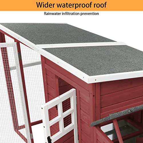 PetsCosset 75" Wooden Chicken Coop with Run and Wheels for 1–4 Chickens, Backyard Hen House with Nesting Box, Removable Tray, Ramp & Weather-Resistant Roof, Red - color: Chicken Coop large-Red, size: 75.0"L x 26.0"W x 39.0"H