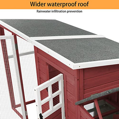 PetsCosset 75" Wooden Chicken Coop with Run and Wheels for 1–4 Chickens, Backyard Hen House with Nesting Box, Removable Tray, Ramp & Weather-Resistant Roof, Red - color: Chicken Coop large-Red, size: 75.0"L x 26.0"W x 39.0"H