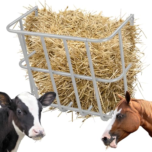 Large Capacity Wall Mounted Hay Feeder, Heavy-Duty Steel, 22.8 x 14.6 x 20 Inch, for Horse, Goat, Sheep Livestock, Silver
