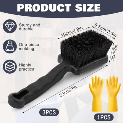 3 Pcs 9" x 2.5" Horse Bucket Brush Trough Scrubber with Rubber Gloves Non-Slip Durable Synthetic Fiber Water Buckets Brush for Livestock Farm Equine Water Buckets Feed Trough Cleaning