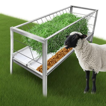 77 Gallon Pasture Hay Feeders - Dual Functional Goat Hay Feeder Up to Feed 14 Goats Hard to Over-Top - Heavy Duty Hay Feeder for Goats with Steel Frame, Durable Hay Rack for Farm & Outdoor Use