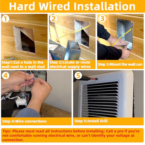 Electric Wall Heater Complete Unit with Thermostat,Replace Model CSC151TW,Part 67509,5120 BTU,1500 Watt,120V In Wall Heater Electric Hard-Wired Heater,Recess Efficient Centrifugal fan Fit Small Rooms