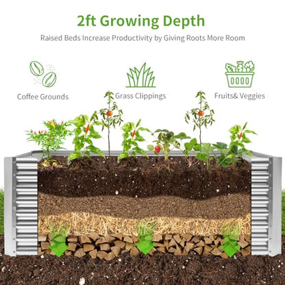 Land Guard 6×3×2 ft Galvanized Metal Raised Garden Bed, 2FT Deep Root Elevated Planter Box Steel Large Vegetable Flower Bed Kit（Silver） - color: 1-silver, size: 6×3×2ft（Rectangular）