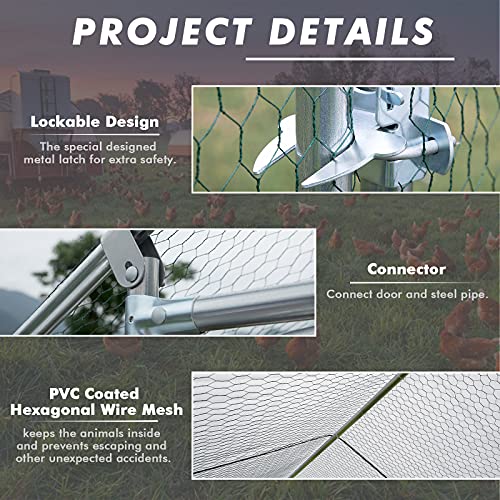 LEMBERI Metal Large Chicken Coop, Spire Shape Walk-in Poultry Chicken Hen cage, Rabbits Duck Cages with Waterproof and Anti-Ultraviolet Cover for Outside,Backyard and Farm - size: 236.16"L x 118.1"W x 76.8"H