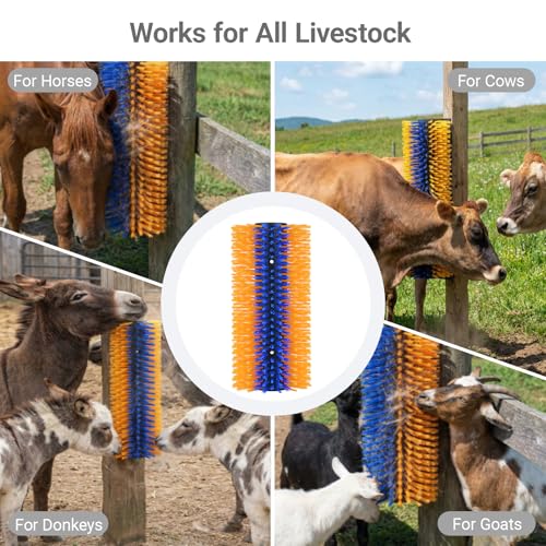 2 Pack Livestock Scratching Brush, Large Horse Grooming Brush Kit With Stainless Steel Curry Comb for Full Massage, Heavy Duty Animal Scratcher for Goat, Cow, Donkey, Horses, Barn or Pasture