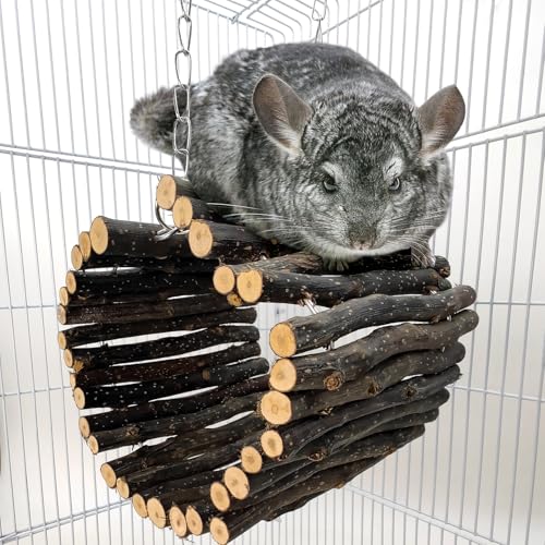 BNOSDM Chinchilla Hanging Tunnel Toy with Adjustable Metal Chain,Natural Fruitwood Small Animal Tubes & Tunnels Toys, Rat Cage Accessories for Ferret, Squirrel, Guinea Pig (Size M)