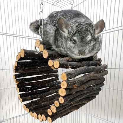 BNOSDM Chinchilla Hanging Tunnel Toy with Adjustable Metal Chain,Natural Fruitwood Small Animal Tubes & Tunnels Toys, Rat Cage Accessories for Ferret, Squirrel, Guinea Pig (Size M)