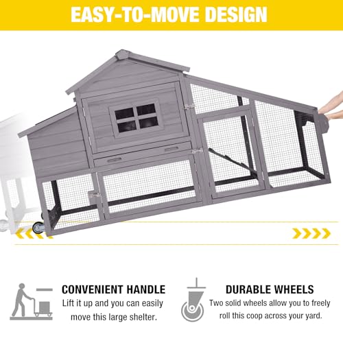 Aivituvin Chicken Coop for 2-4 Chickens with Wheels Outdoor Chicken House Mobile Large Poultry Cage Pull Out Tray No Leakage - color: Grey