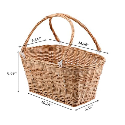 YAHUAN Rectangular Wicker Storage Baskets with Collapsible Handles, Hand Woven Wicker Basket for Shopping Picnic Garden Easter Candy