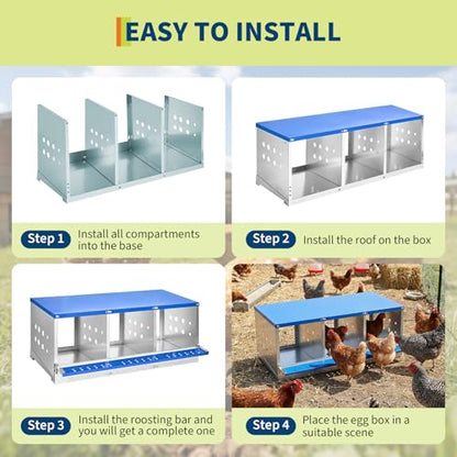 Chicken Nesting Box, 3 Compartment Nesting Boxes for Chickens, Durable Galvanized Steel, Ventilated with Dot Holes, Non-Slip, Wall Mountable Nesting Boxes for Chicken, Partitioned Design, Blue - size: 3 Compartment
